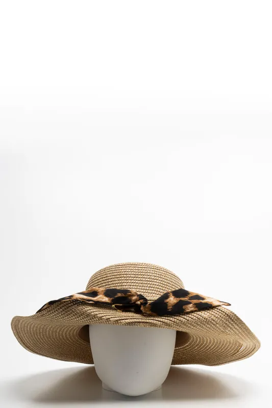 Leopard Ribbon Floppy Hat Natural sold by Ackermas