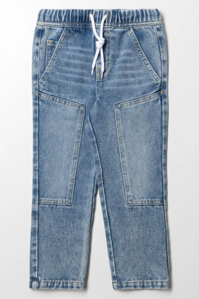 Knee Patch Denim Jeans Light Blue sold by Ackermas