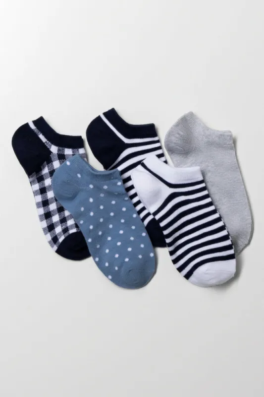 5 Pack Lowcut Socks Blue, Black And Grey sold by Ackermas