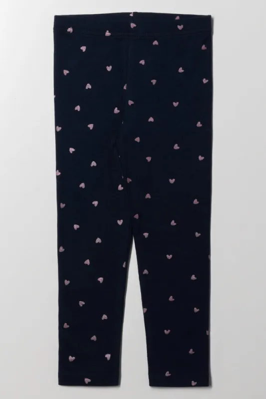 Glitter Heart Leggings Navy sold by Ackermas