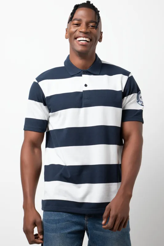 Stripe Short Sleeve Golfer Navy And White sold by Ackermas