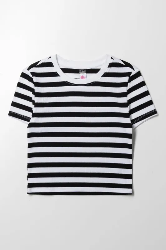 Stripe Short Sleeve T-Shirt Black And White sold by Ackermas