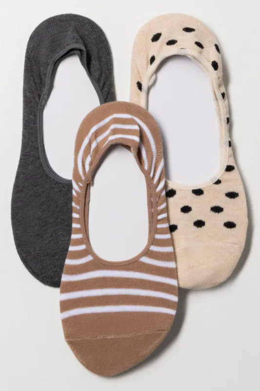 3 Pack Footliner Socks Natural, Brown And Grey sold by Ackermas