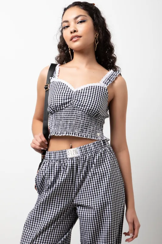 Gingham Strappy Top Black & White sold by Ackermas