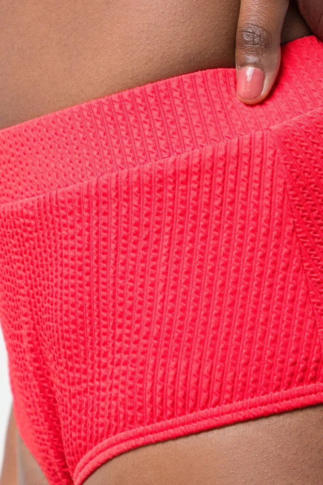 Textured High Waist Brief Bikini Bottom Red sold by Ackermas product image thumbnail 2