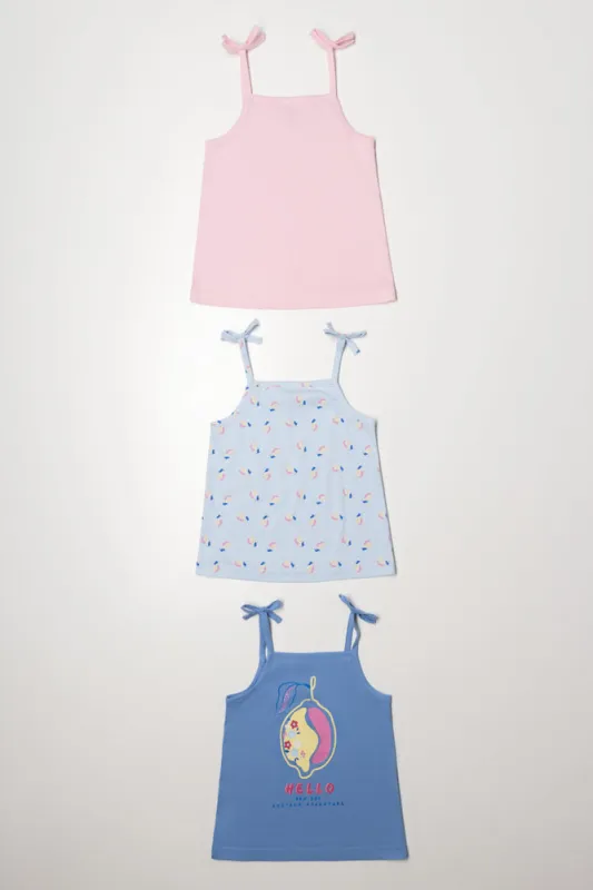 3 Pack Strappy Vests Blue And Pink sold by Ackermas