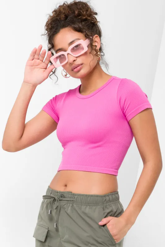 Seamless Cropped T-Shirt Pink sold by Ackermas