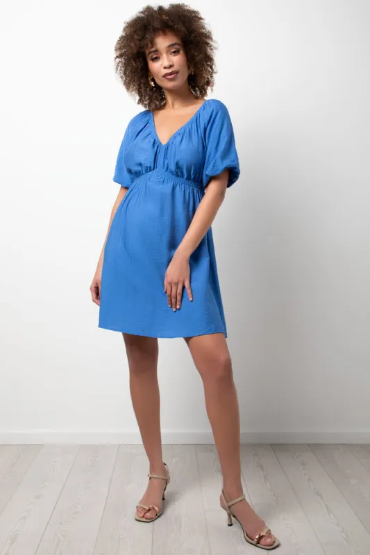 Puff Sleeve Dress Blue sold by Ackermas