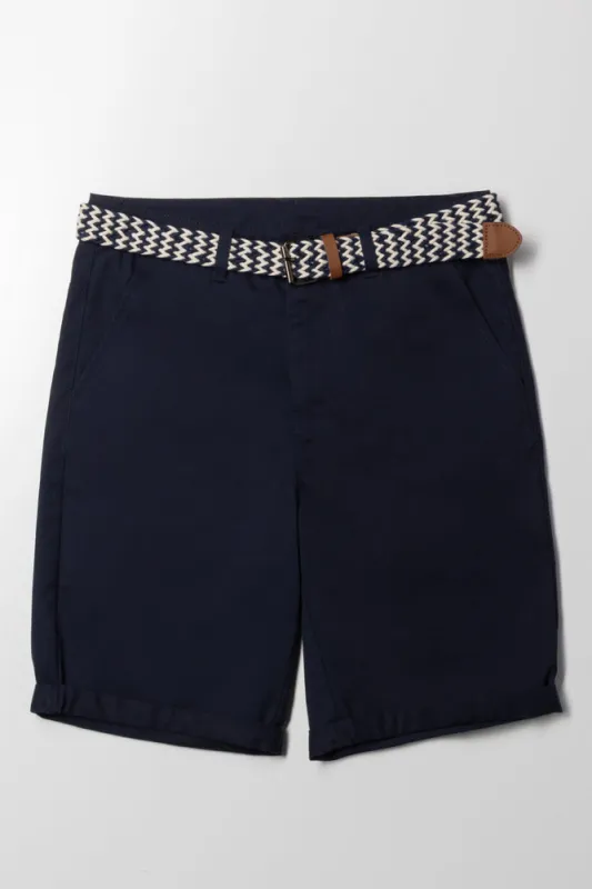 Belted Chino Shorts Navy sold by Ackermas