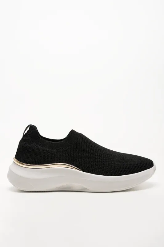 Knit With Metal Trim Trainers Black sold by Ackermas