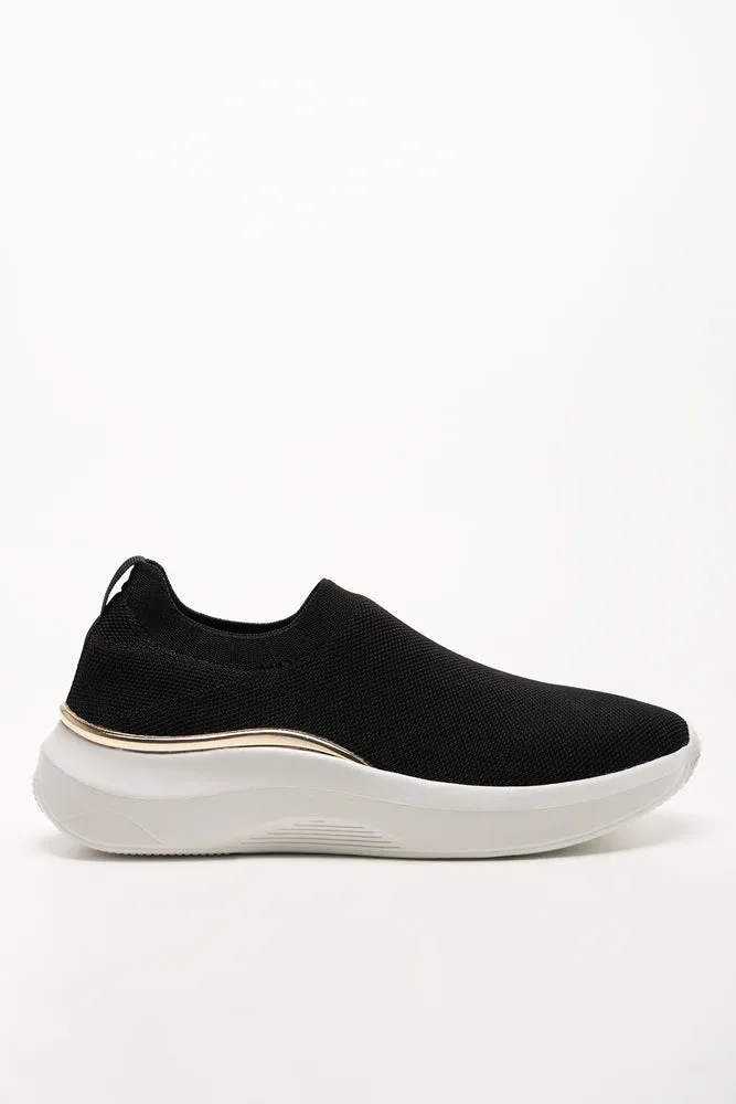 Knit With Metal Trim Trainers Black sold by Ackermas