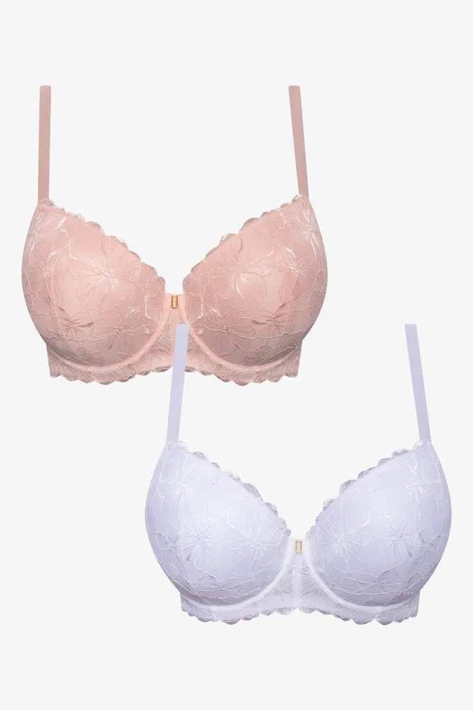 Plus Size 2 Pack Lace Balconette Bra Natural And White sold by Ackermas
