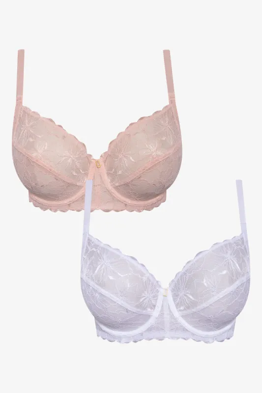 Plus Size 2 Pack Lace Non Padded Underwire Bra Natural And White sold by Ackermas