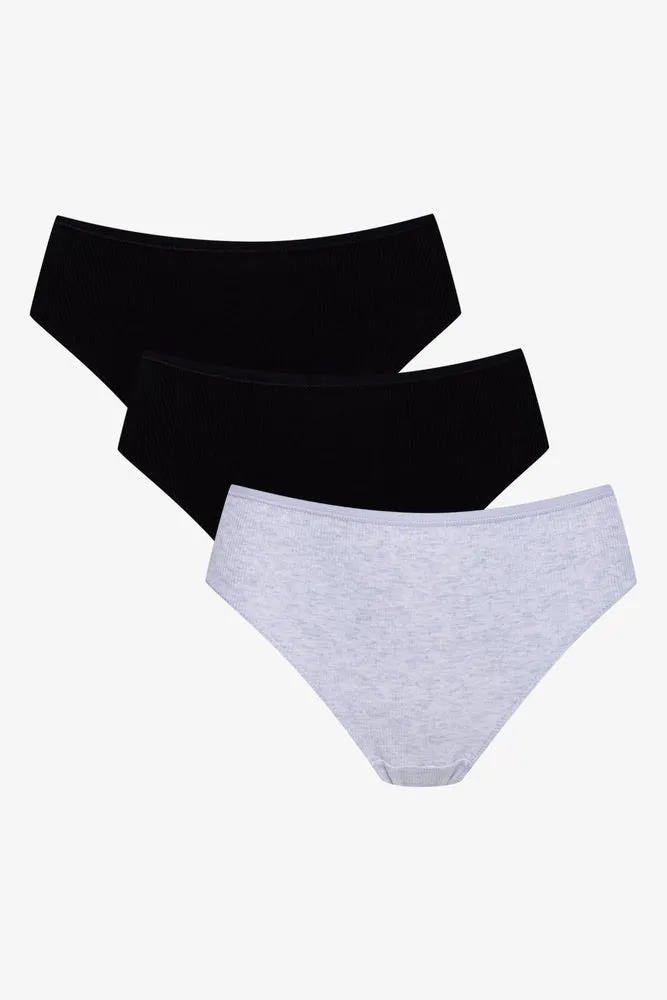 3 Pack Rib Brazilian Panties Black And Grey sold by Ackermas product image thumbnail 2