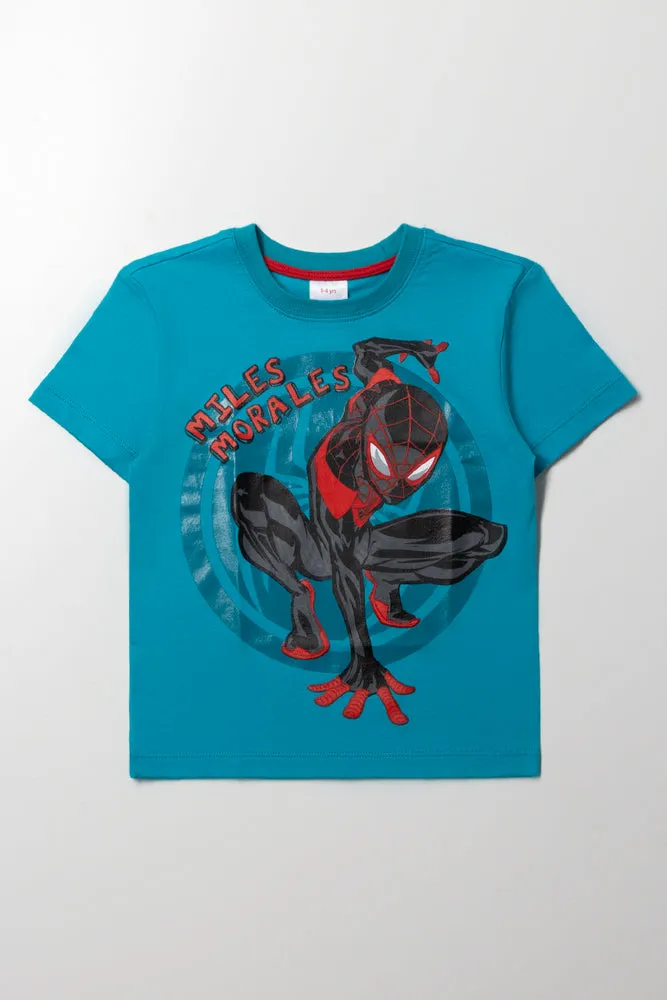 Miles Morales Short Sleeve T-Shirt Teal sold by Ackermas