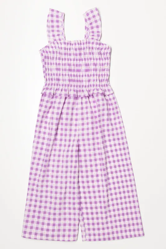 Check Smocked Jumpsuit Violet sold by Ackermas