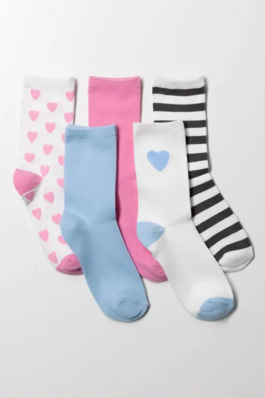 5 Pack Anklet Heart Socks Pink, Blue, White And Black sold by Ackermas