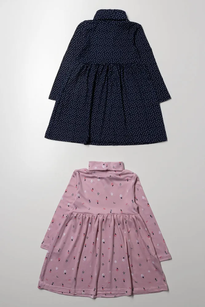 2 Pack Floral Poloneck Dresses Pink And Navy sold by Ackermas product image thumbnail 3