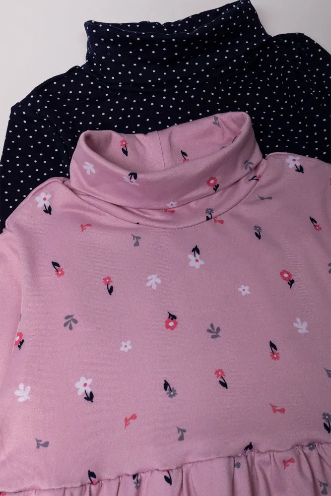 2 Pack Floral Poloneck Dresses Pink And Navy sold by Ackermas product image thumbnail 2