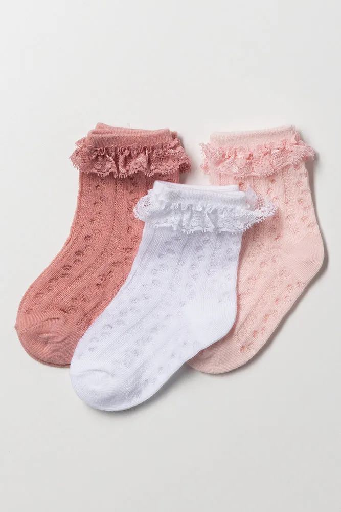 3 Pack Socks Pink & White sold by Ackermas