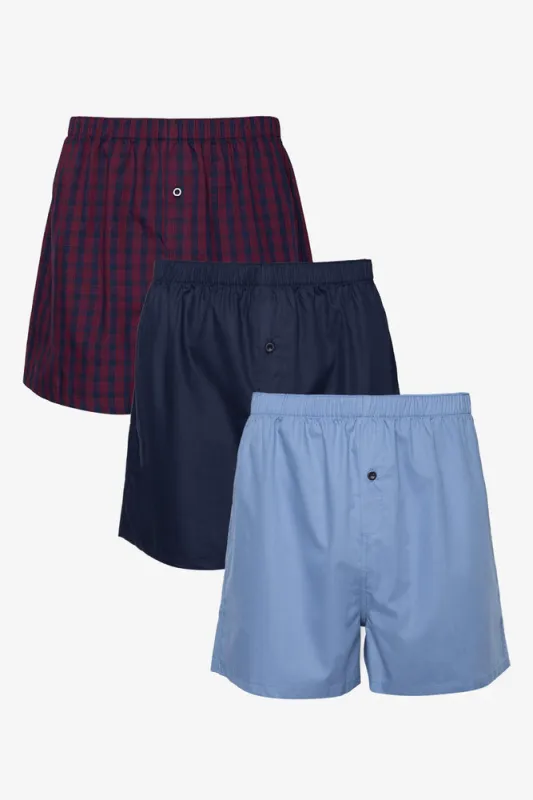 3 Pack Check Woven Boxers Burgundy, Navy And Light Blue sold by Ackermas