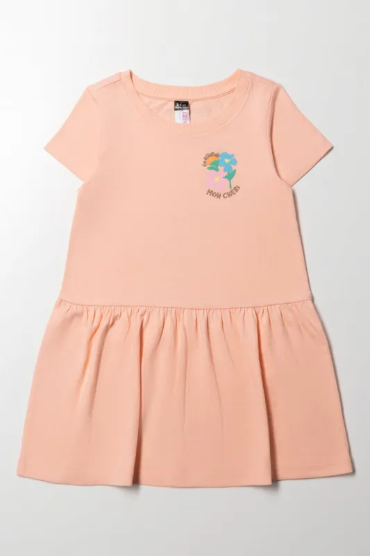 Floral Dropped Waist Dress Peach sold by Ackermas