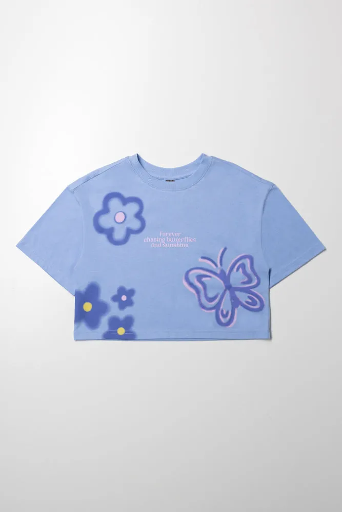 Butterfly Flower T-Shirt Blue sold by Ackermas