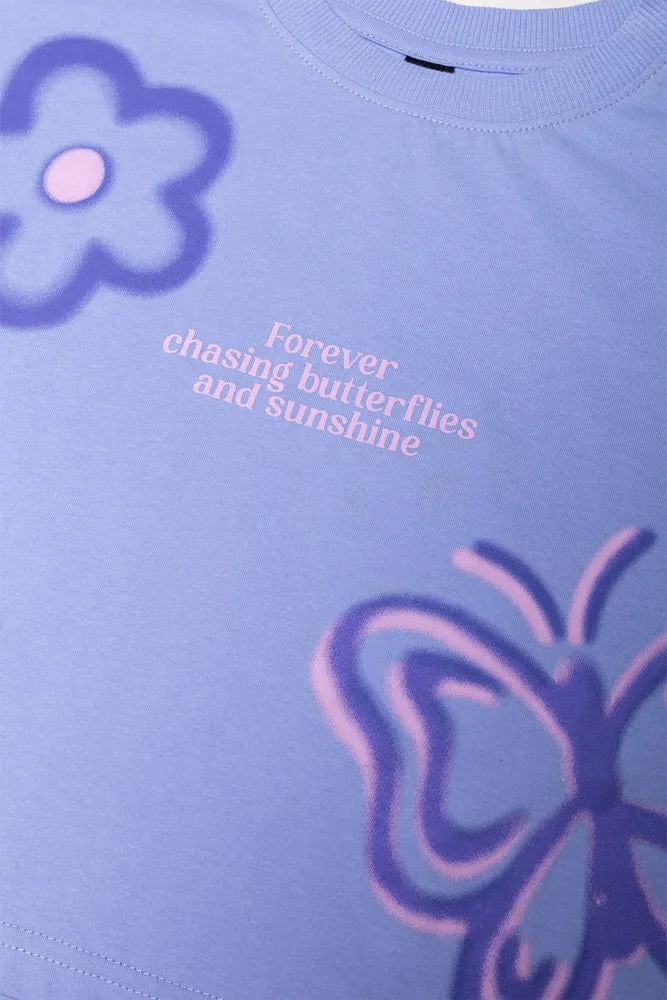 Butterfly Flower T-Shirt Blue sold by Ackermas product image thumbnail 2