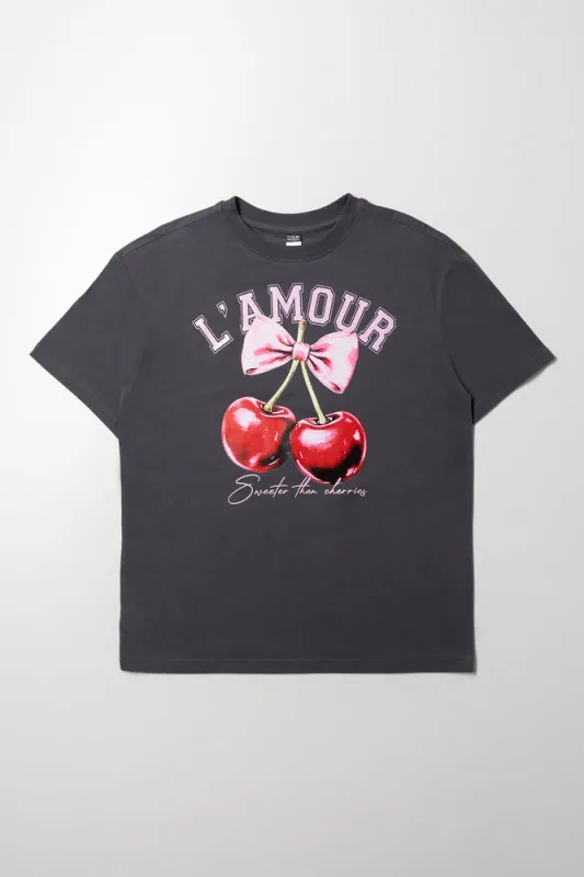 Oversized T-Shirt with Cherry Print Charcoal sold by Ackermas