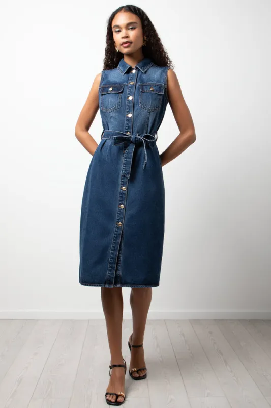 Sleeveless Button Through Denim Dress Blue sold by Ackermas