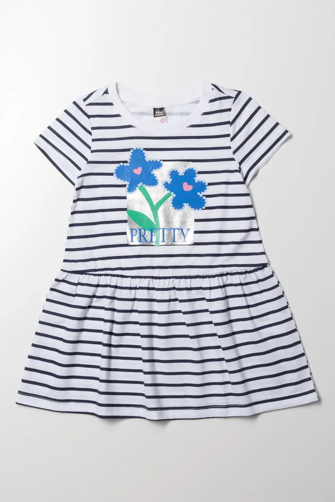 Stripe Dropped Waist T-Shirt Dress Navy And White sold by Ackermas