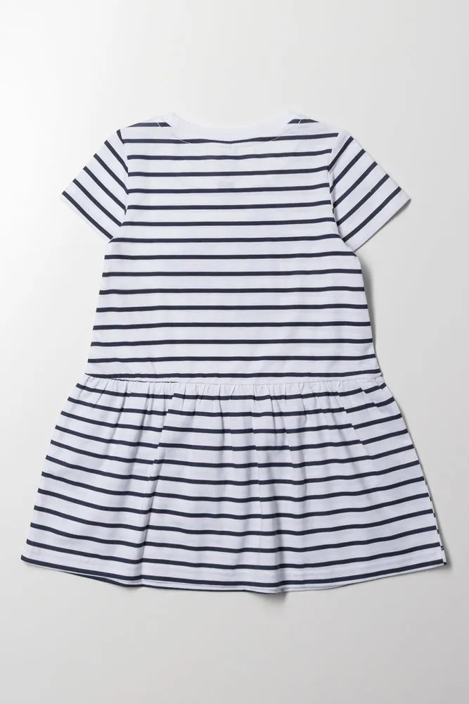 Stripe Dropped Waist T-Shirt Dress Navy And White sold by Ackermas product image thumbnail 3