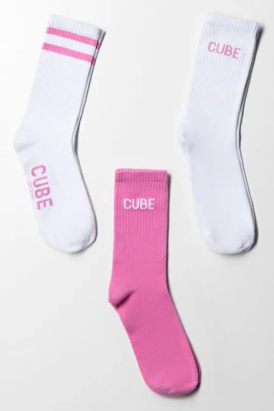 3 Pack Mid Calf Socks Pink And White sold by Ackermas