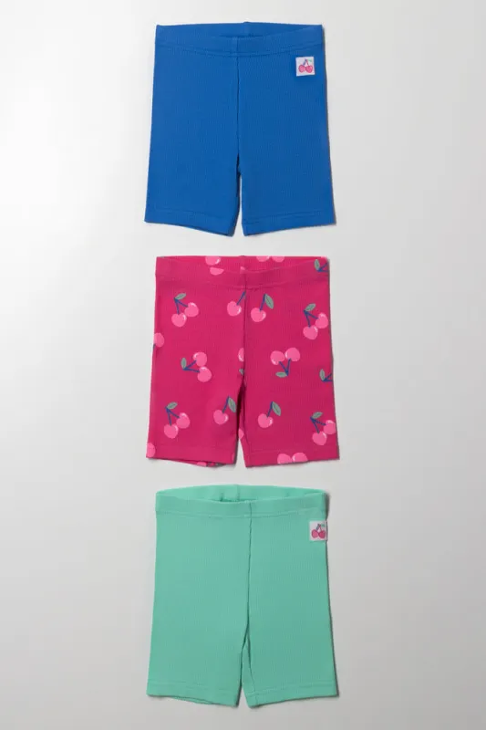 3 Pack Ribbed Cycle Shorts Blue, Green & Pink sold by Ackermas