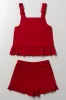 Strappy Peplum Textured Knit Set Red sold by Ackermas