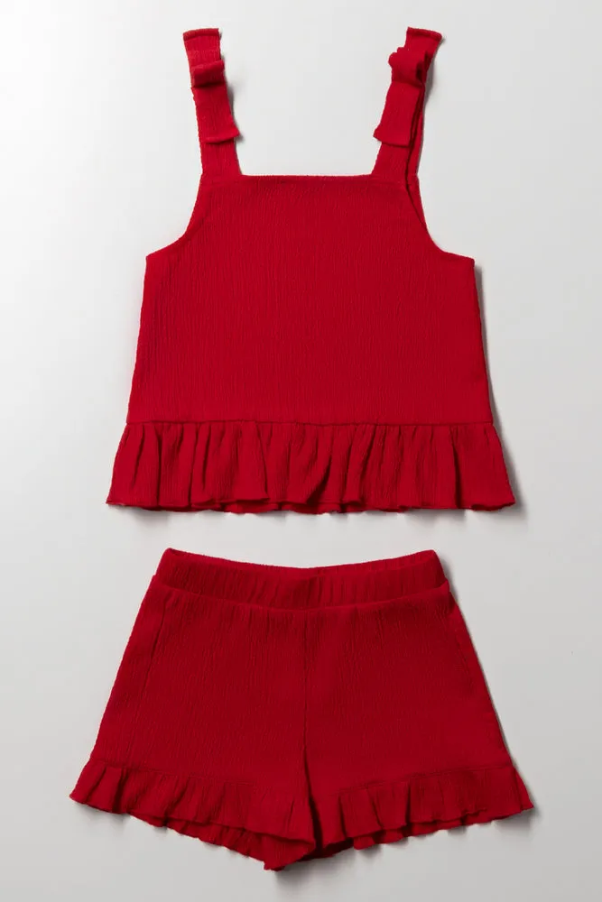 Strappy Peplum Textured Knit Set Red sold by Ackermas