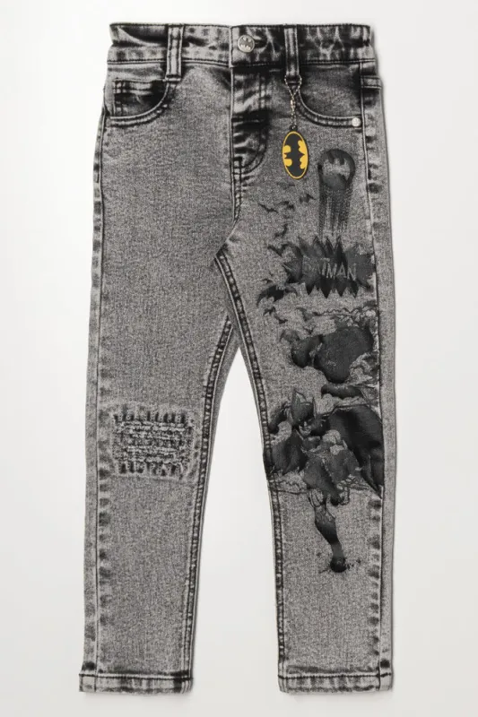Batman Marble Wash Skinny Denim Jeans Black made by Ackermas