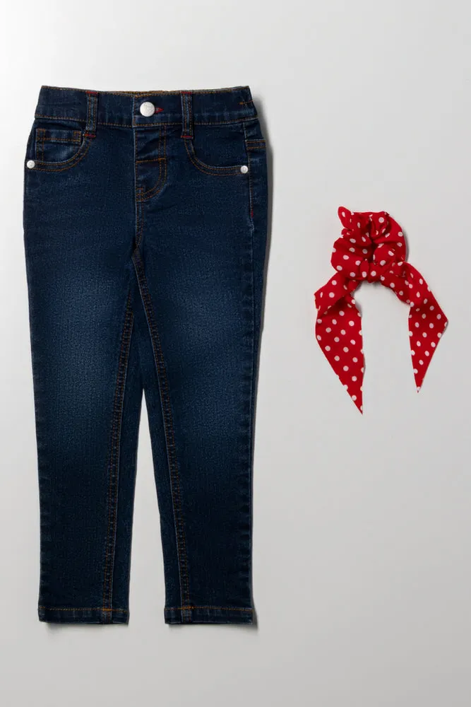 Skinny Denim Jeans With Hair Tie Dark Blue sold by Ackermas