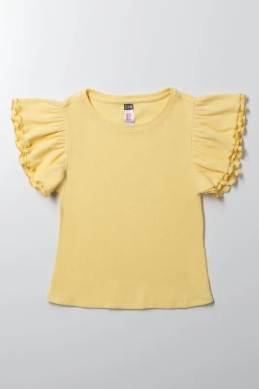 Rib T-Shirt With Frill Sleeves Yellow sold by Ackermas