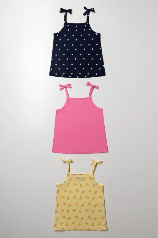 3 Pack Strappy Vests Yellow, Navy And Pink sold by Ackermas