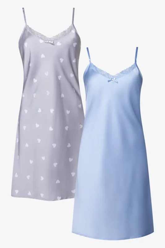 2 Pack Heart Satin Chemises Blue And Grey sold by Ackermas