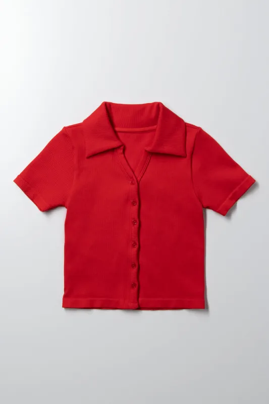 Seamless Button Down Collar Top Red sold by Ackermas