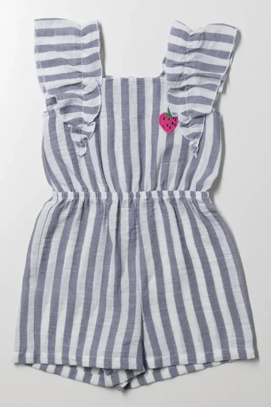 Stripe Short Frill Jumpsuit Blue And White sold by Ackermas