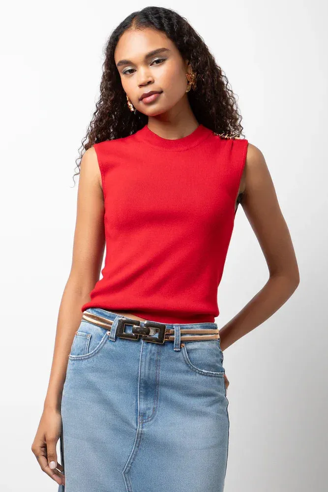 Sleeveless Vest With Broach Red sold by Ackermas