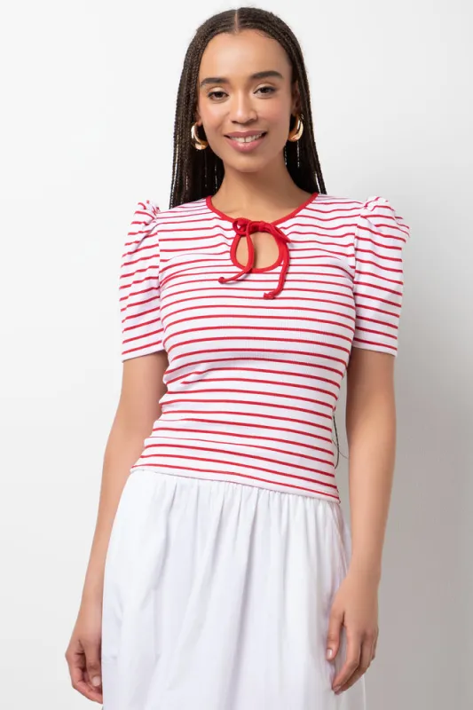 Puff Sleeve Stripe Top Red sold by Ackermas