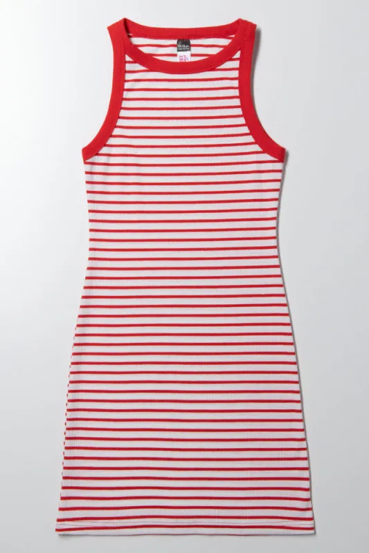 Rib Stripe Bodycon Dress Red And White sold by Ackermas