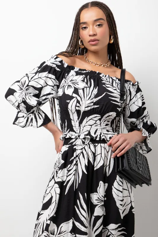 Leaf Off The Shoulder Three  Quarter Sleeve Top Black sold by Ackermas