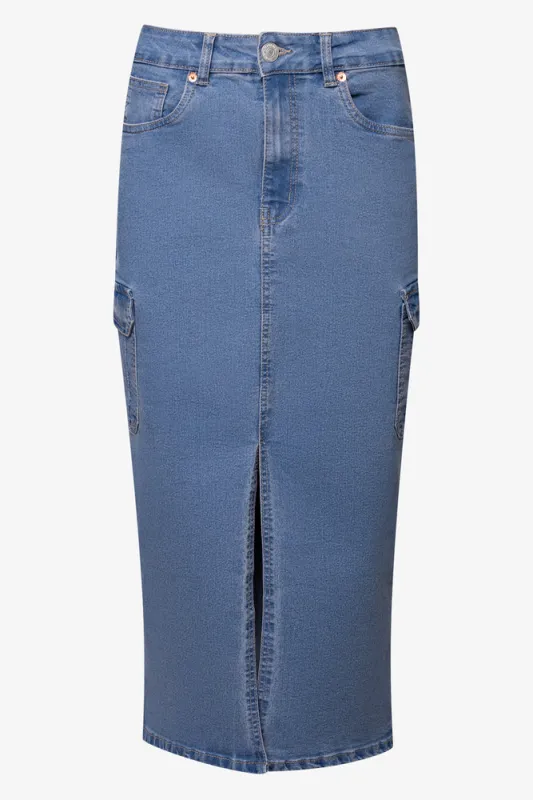 Utility Denim Skirt Blue sold by Ackermas