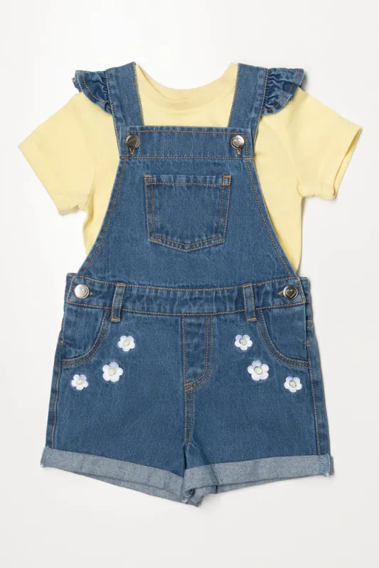 Daisy Embroidered Dungaree Blue sold by Ackermas