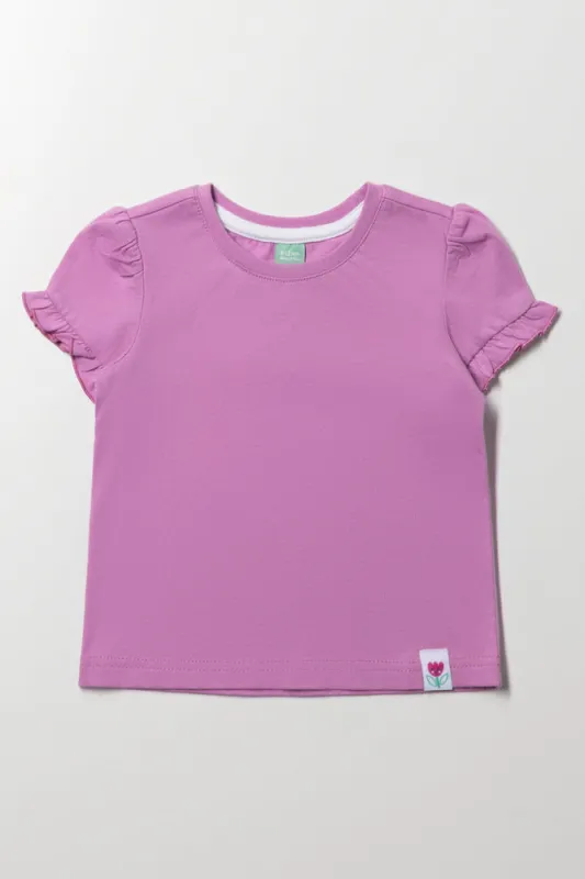 Frill Sleeve T-Shirt Purple sold by Ackermas